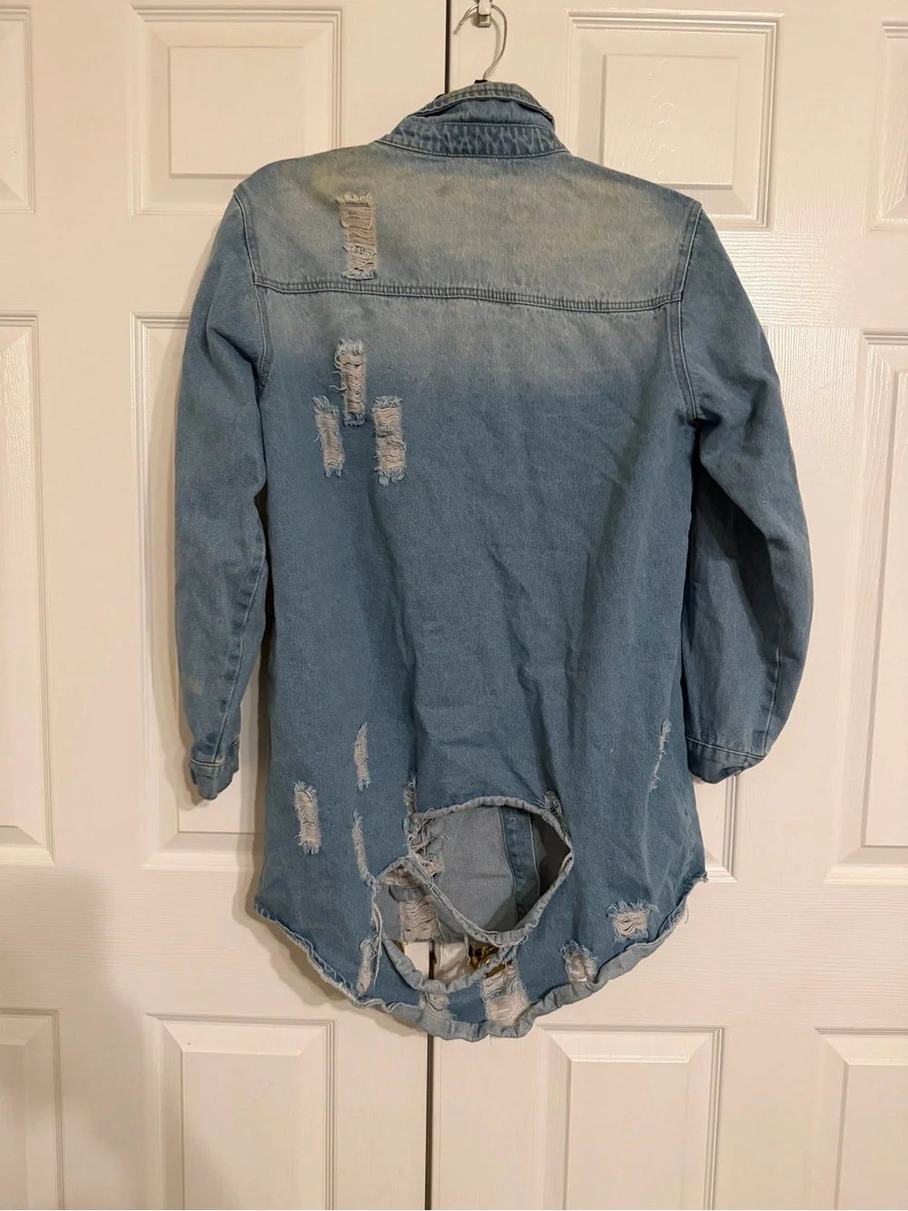 Denim Button-Front Girls' Long Shirt Jacket - Light Blue